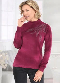 Hot BADER Pullover mit Plättchenzier und mit Schurwolle BORDEAUX