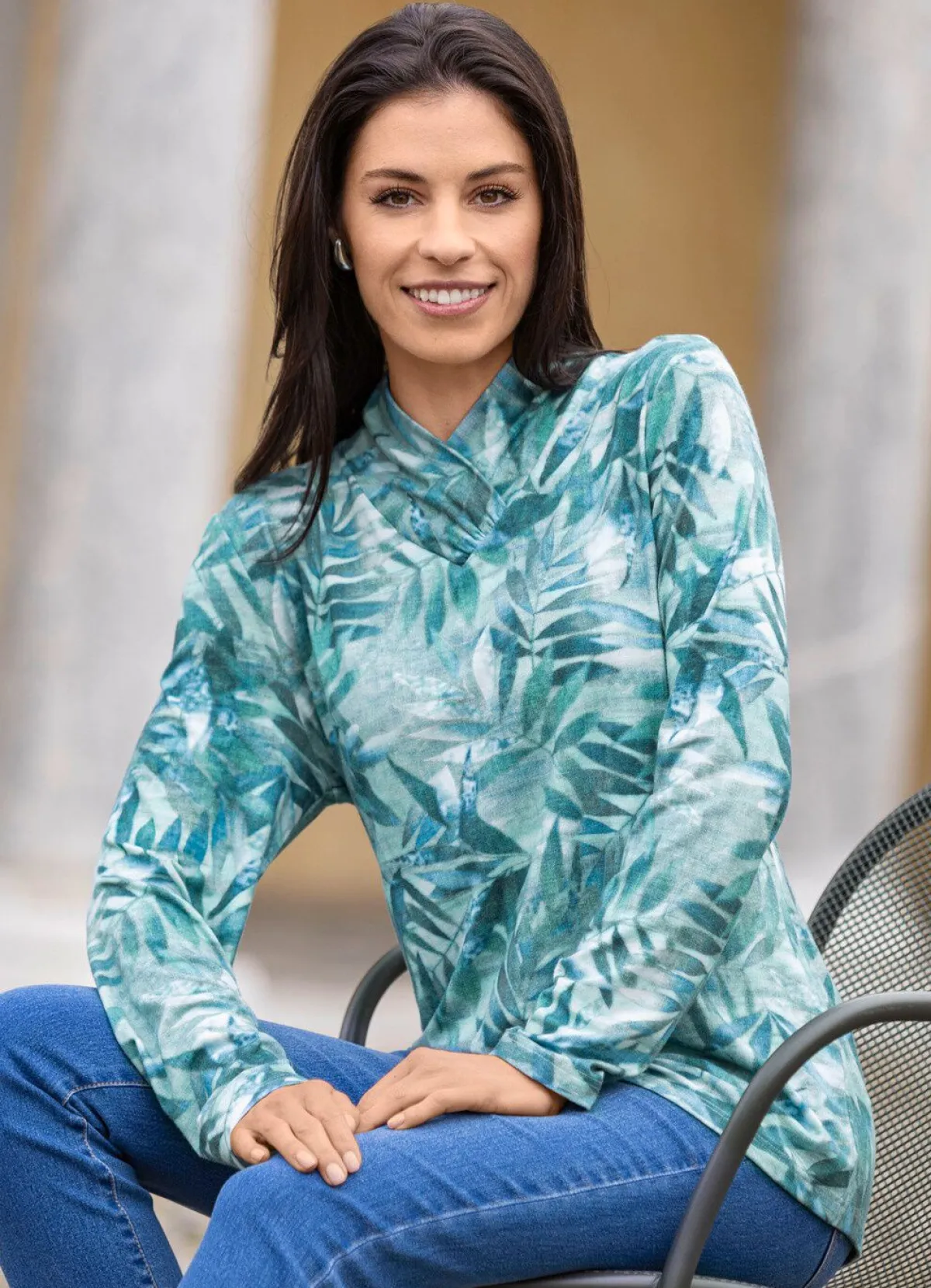 BADER Pullover mit raffiniertem V-Kragen GRÜN-BLAU-MULTICOLOR