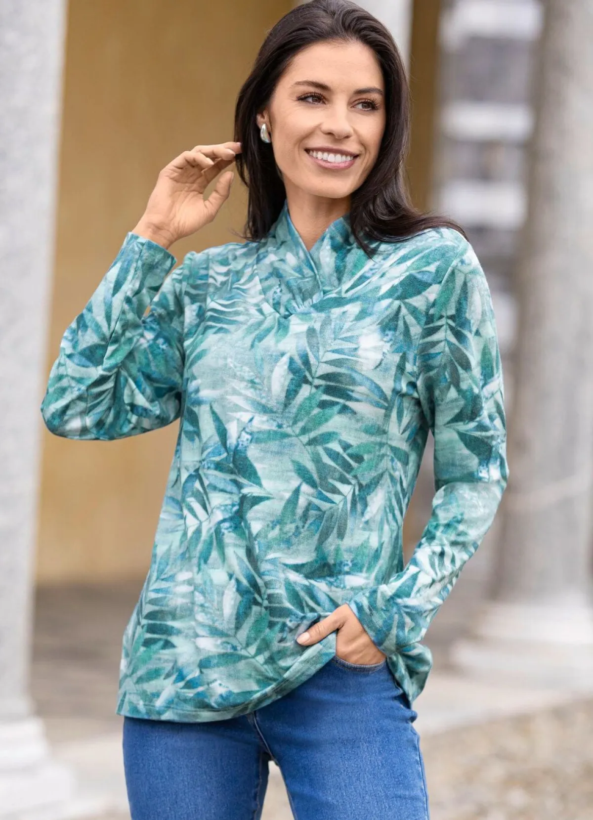 BADER Pullover mit raffiniertem V-Kragen GRÜN-BLAU-MULTICOLOR