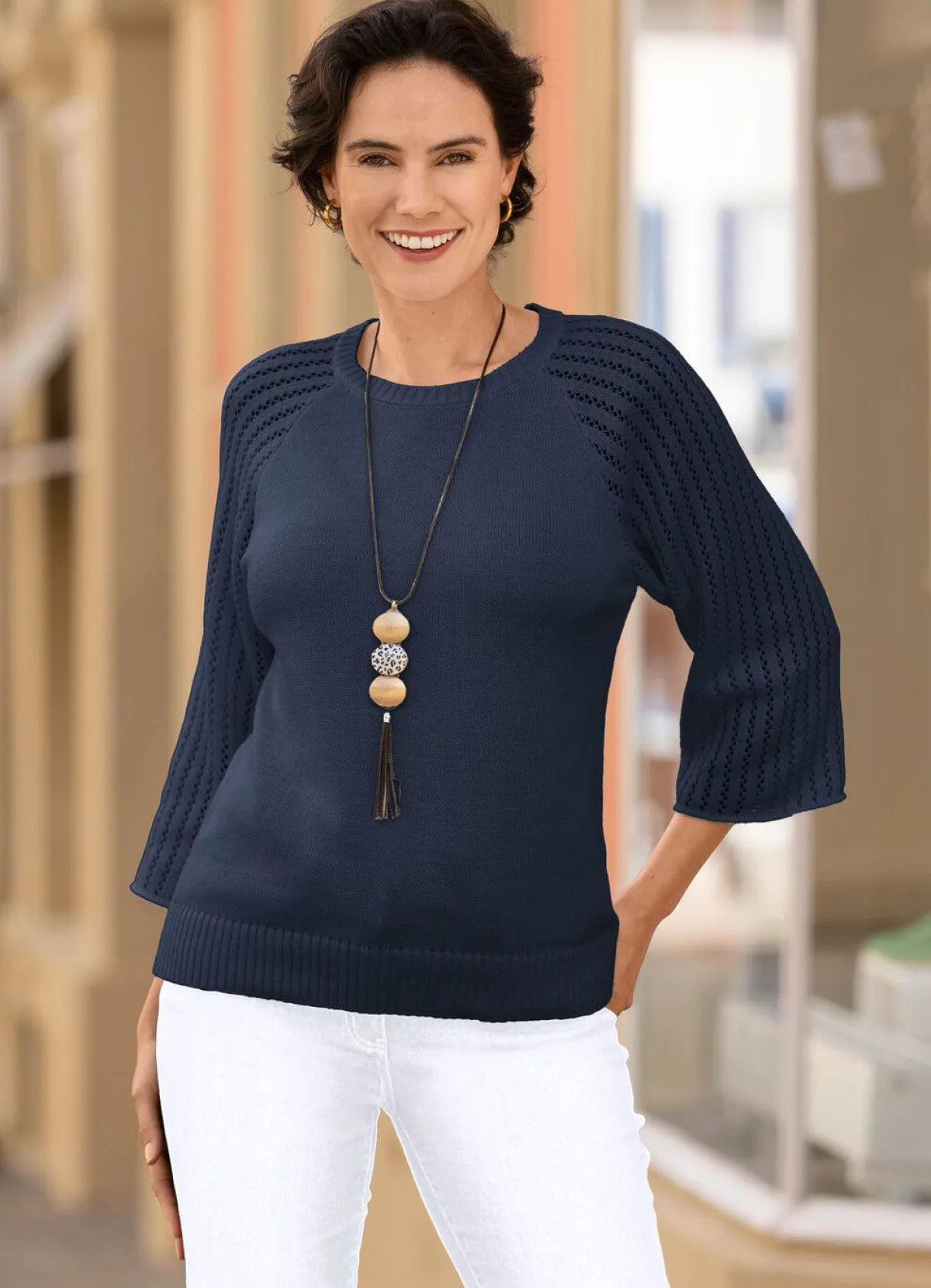 Outlet BADER Pullover mit Raglanärmeln in Ajourdessin MARINE
