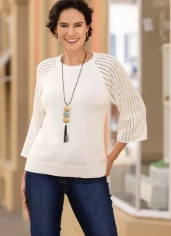Outlet BADER Pullover mit Raglanärmeln in Ajourdessin WEISS