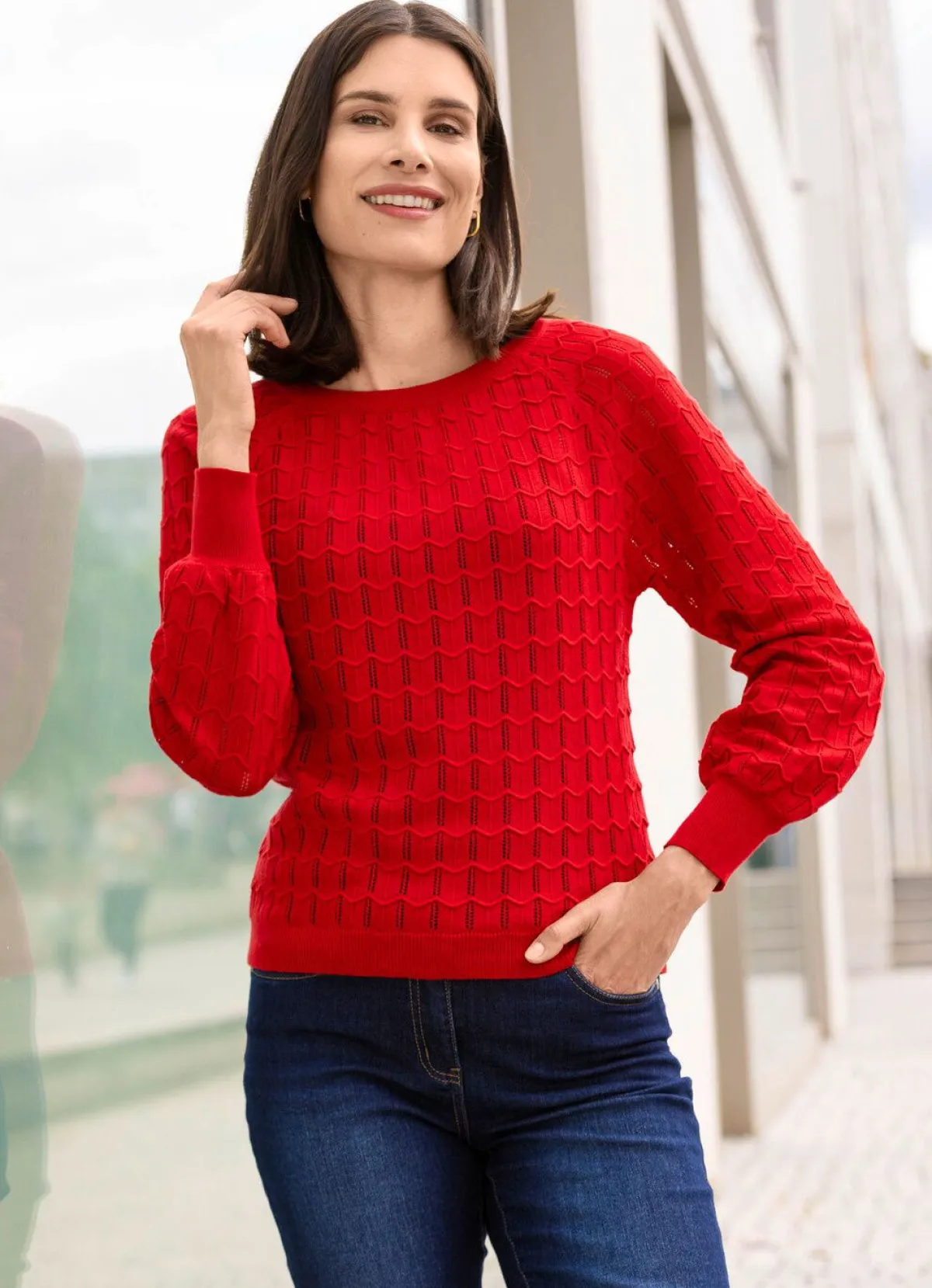 New BADER Pullover mit Raglanärmeln in leichter Ballonform ROT