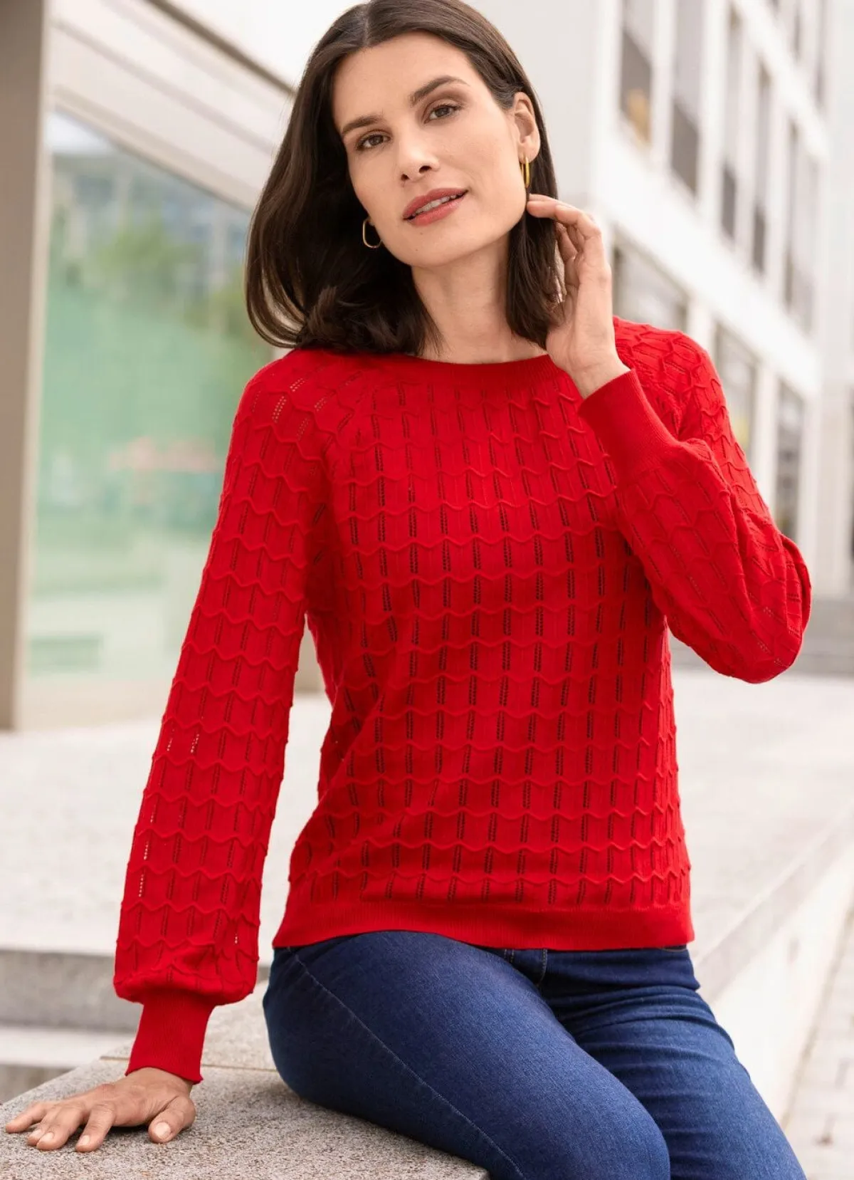 New BADER Pullover mit Raglanärmeln in leichter Ballonform ROT