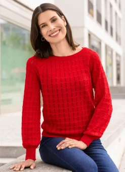New BADER Pullover mit Raglanärmeln in leichter Ballonform ROT