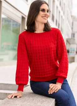 New BADER Pullover mit Raglanärmeln in leichter Ballonform ROT