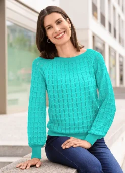 New BADER Pullover mit Raglanärmeln in leichter Ballonform JADEGRÜN