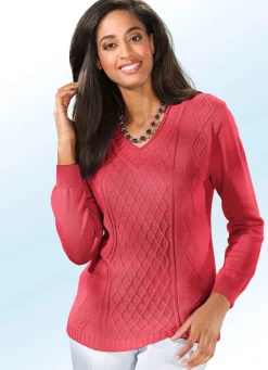 New BADER Pullover mit Rautenstruktur KORALLE