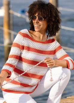 New BADER Pullover mit recycelter Baumwolle ORANGE-BEIGE-WEISS