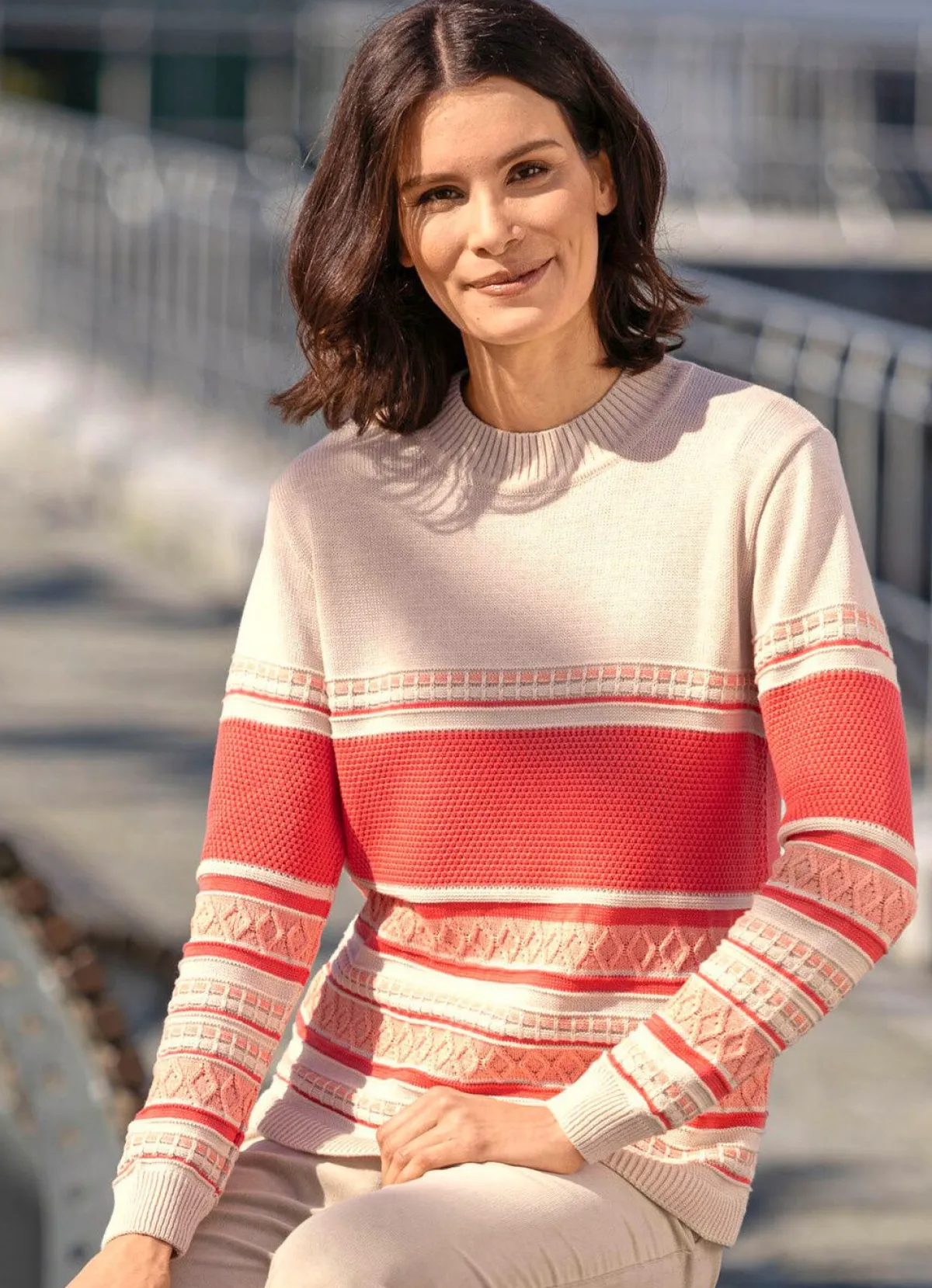 Online BADER Pullover mit Ringeldessin SAND-LACHS