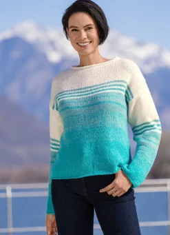 Hot BADER Pullover mit Ringelmuster ECRU-TÜRKIS MELIERT