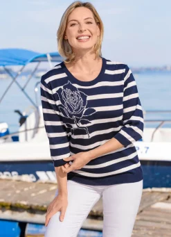 Clearance BADER Pullover mit Rosenmotiv MARINE-ECRU