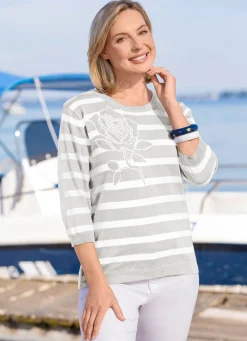 Online BADER Pullover mit Rosenmotiv SILBERGRAU-WEISS
