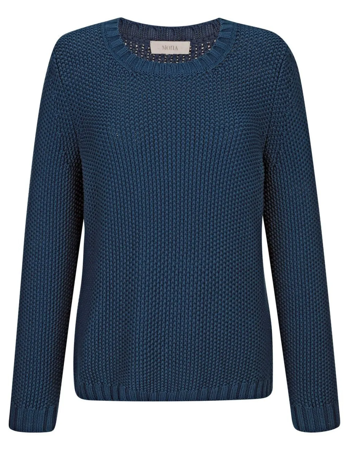 Best BADER Pullover mit Schal in Grobstrick PETROL-COGNAC-MINT