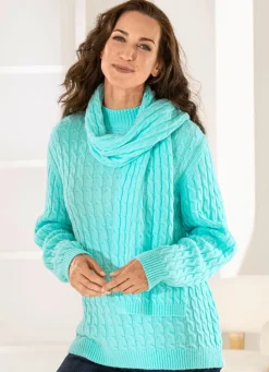 New BADER Pullover mit Schal in weicher Qualität EISBLAU