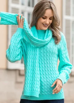 New BADER Pullover mit Schal in weicher Qualität EISBLAU