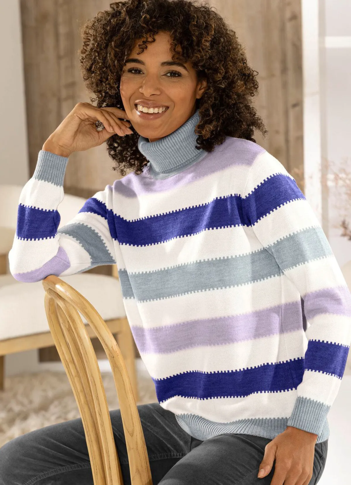 Sale BADER Pullover mit Schurwolle NATUR-LILA-MULTICOLOR