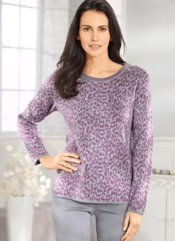 BADER Pullover mit Schurwolle GRAU MELIERT-LILA
