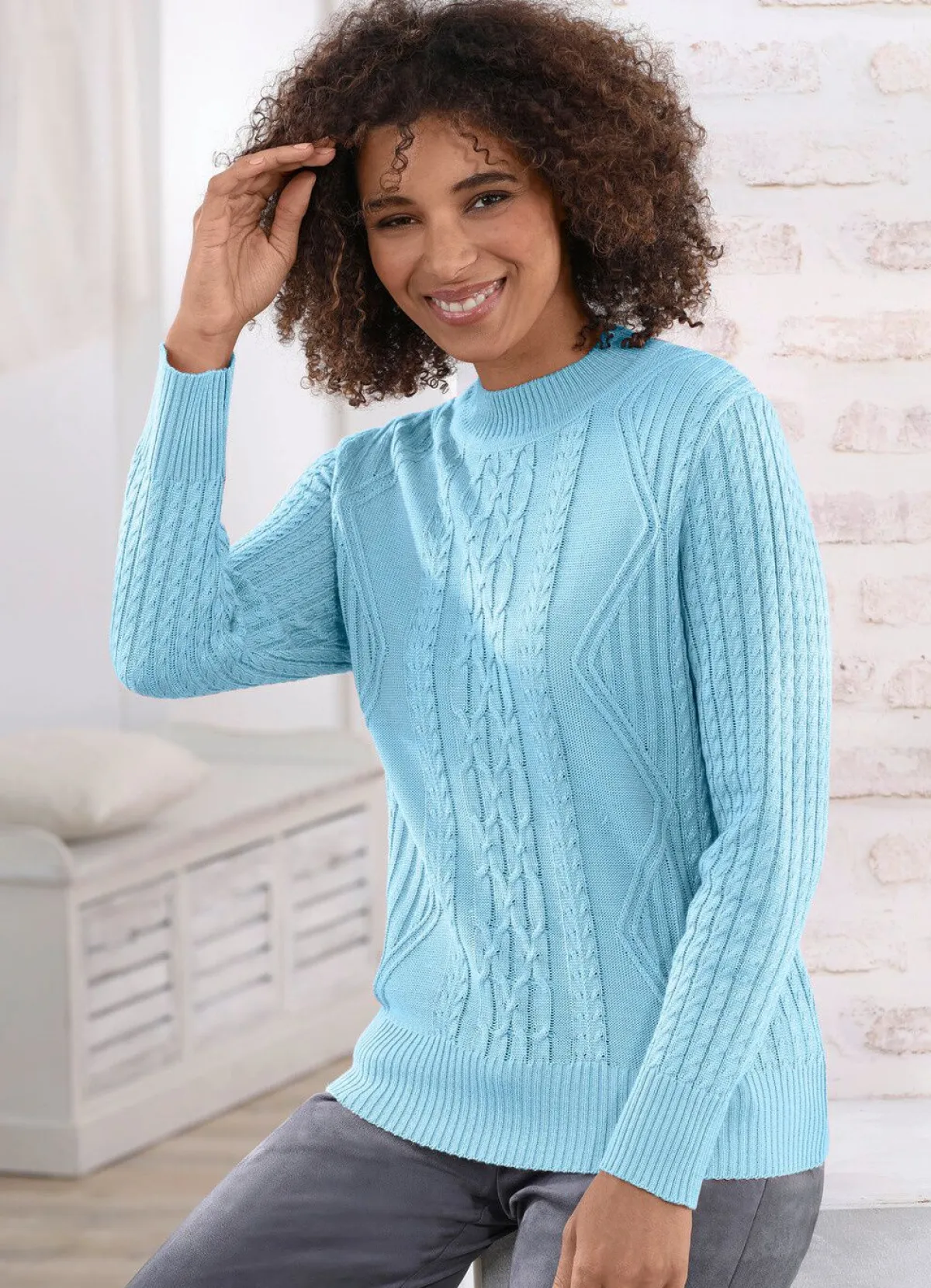Online BADER Pullover mit Schurwolle HELLBLAU