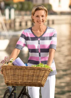 Clearance BADER Pullover mit Sreifendessin ROSA-GRAU-WEISS