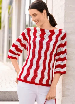 BADER Pullover mit streckendem Wellendessin ROT-WEISS