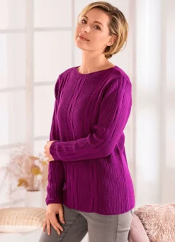 New BADER Pullover mit streckendem Längsmuster BEERE