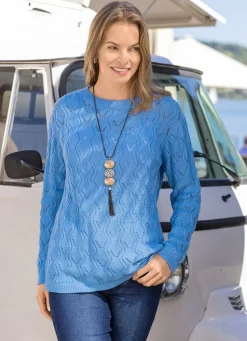 Hot BADER Pullover mit streckendem Wellendessin AZURBLAU