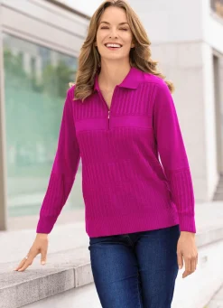 Best BADER Pullover mit streckenden Strukturstreifen FUCHSIA