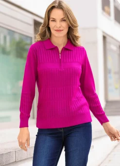 Best BADER Pullover mit streckenden Strukturstreifen FUCHSIA