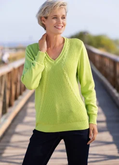 Hot BADER Pullover mit Strukturmix HELLGRÜN