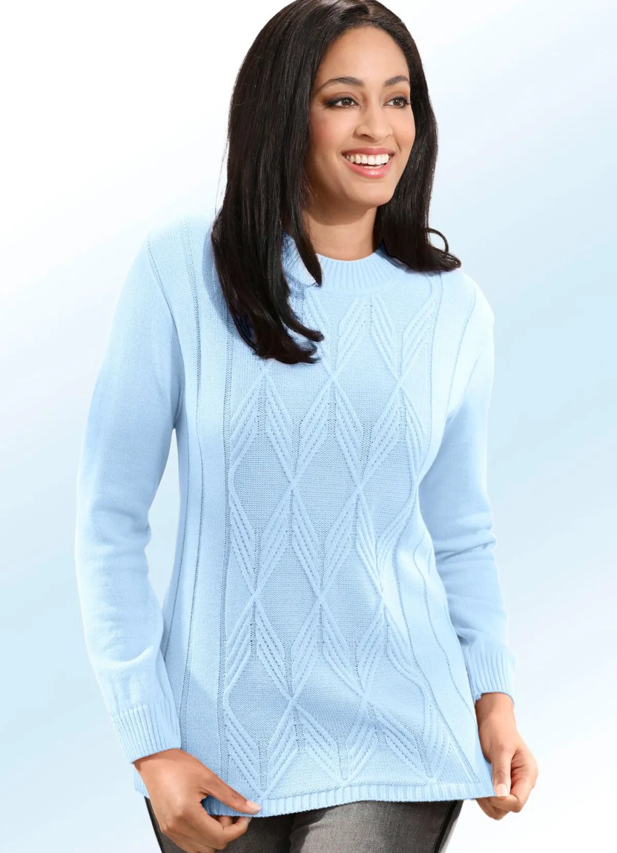 Online BADER Pullover mit Strukturmix HELLBLAU
