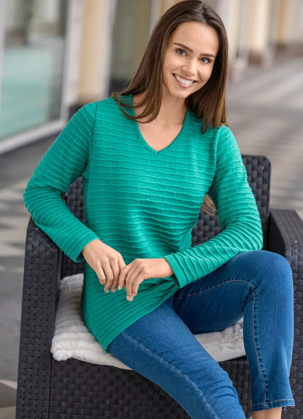 Discount BADER Pullover mit Strukturstreifen OPAL-JADEGRÜN