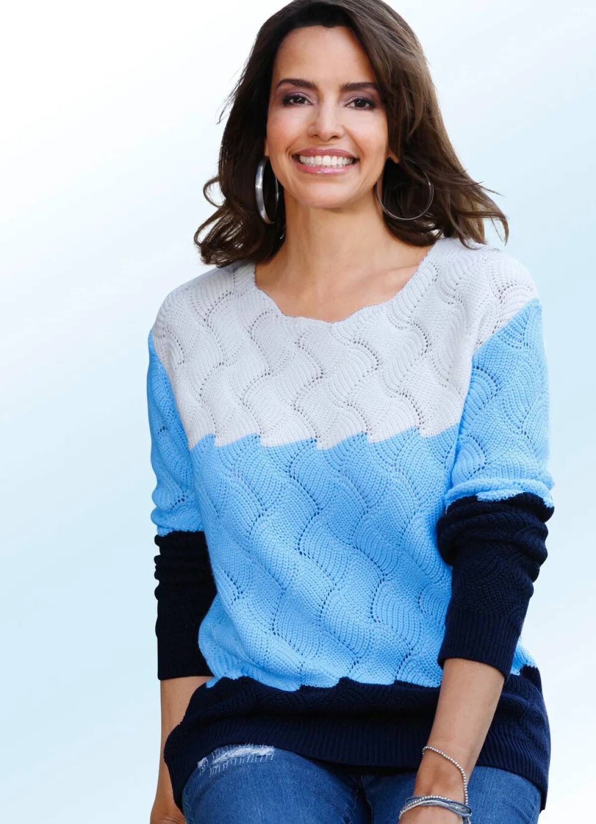 Outlet BADER Pullover mit tollem Wellenmuster MARINE-BLEU-ECRU