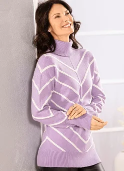 Sale BADER Pullover mit V-Streifen-Dessin FLIEDER-ECRU