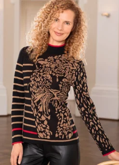 Hot BADER Pullover mit weichem Griff SCHWARZ-CAMEL-ROT