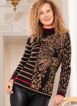 Hot BADER Pullover mit weichem Griff SCHWARZ-CAMEL-ROT