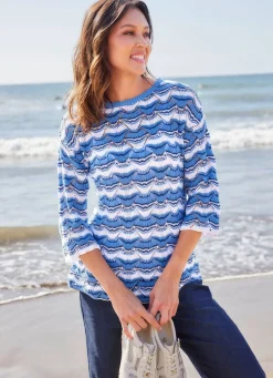 New laurakent Pullover mit Wellendessin WEISS-JEANSBLAU-MARINE