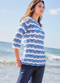 New laurakent Pullover mit Wellendessin WEISS-JEANSBLAU-MARINE