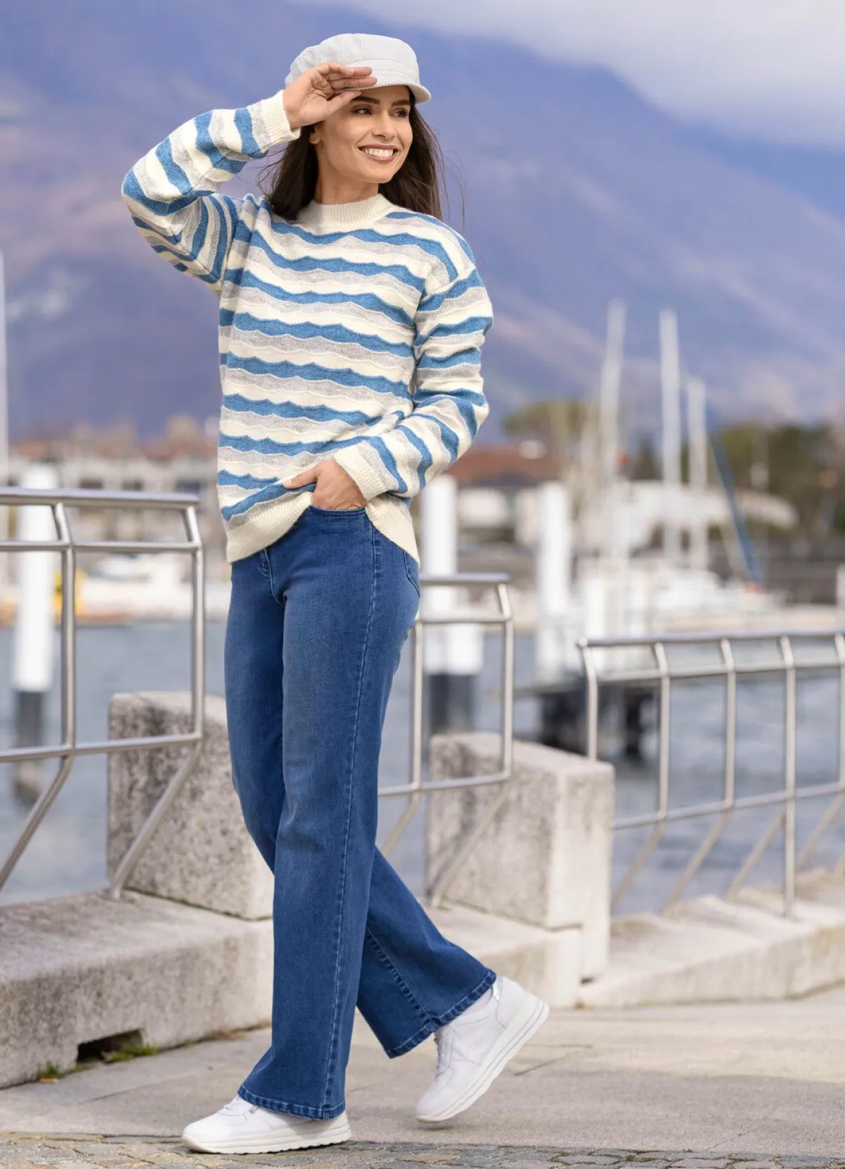 Outlet BADER Pullover mit Wellenmuster ECRU-BLEU-HELLGRAU