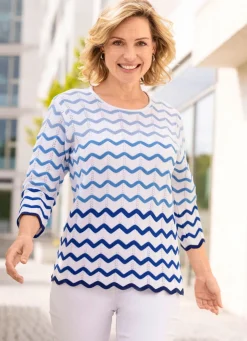 BADER Pullover mit Wellenringeln ECRU-BLAU