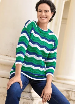 Sale BADER Pullover mit Wellen-Ringeldessin GRÜN-ROYALBLAU-WEISS