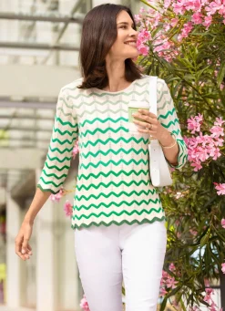 New BADER Pullover mit Wellenringeln CREME-GRÜN