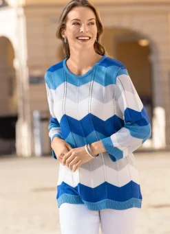 Outlet BADER Pullover mit Zacken in Blockringeldessin ROYALBLAU-AZURBLAU-MULTICOLOR
