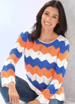 Sale BADER Pullover mit Zackenringeln ECRU-JEANSBLAU-APRICOT
