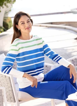 Outlet BADER Pullover mit zartem Strukturmuster ECRU-BLAU-GRÜN