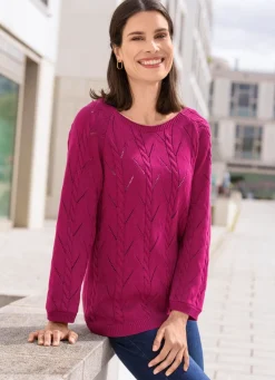 Hot BADER Pullover mit Zopfstrukturen und Ajourmustermix MAGENTA