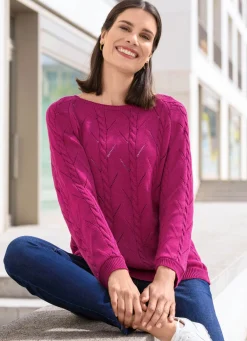 Hot BADER Pullover mit Zopfstrukturen und Ajourmustermix MAGENTA