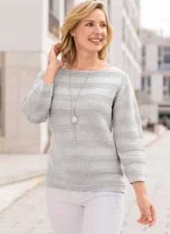 Online BADER Pullover mit Zöpfchen- und Strukturstreifen HELLGRAU