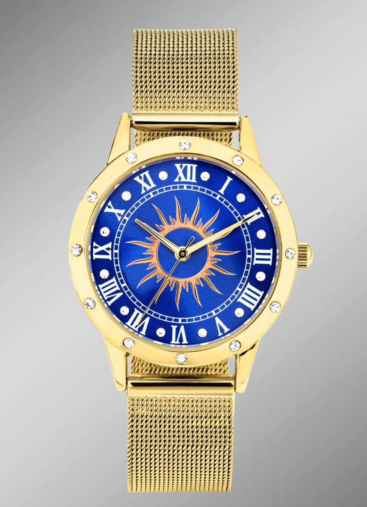 New BADER Quartz-Damenuhr Sonne mit weißen Kristallakzenten