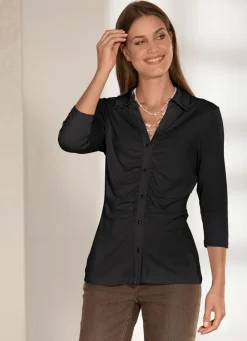 BADER Raffinierte Shirtbluse mit Polokragen in 3 Farben SCHWARZ