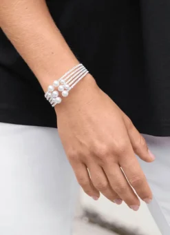 New BADER 5-reihiger Strass-Armreif SILBER